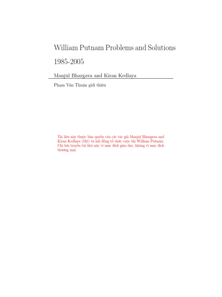 William Putnam Problems and Solutions 19852005 Manjul Bhargava and