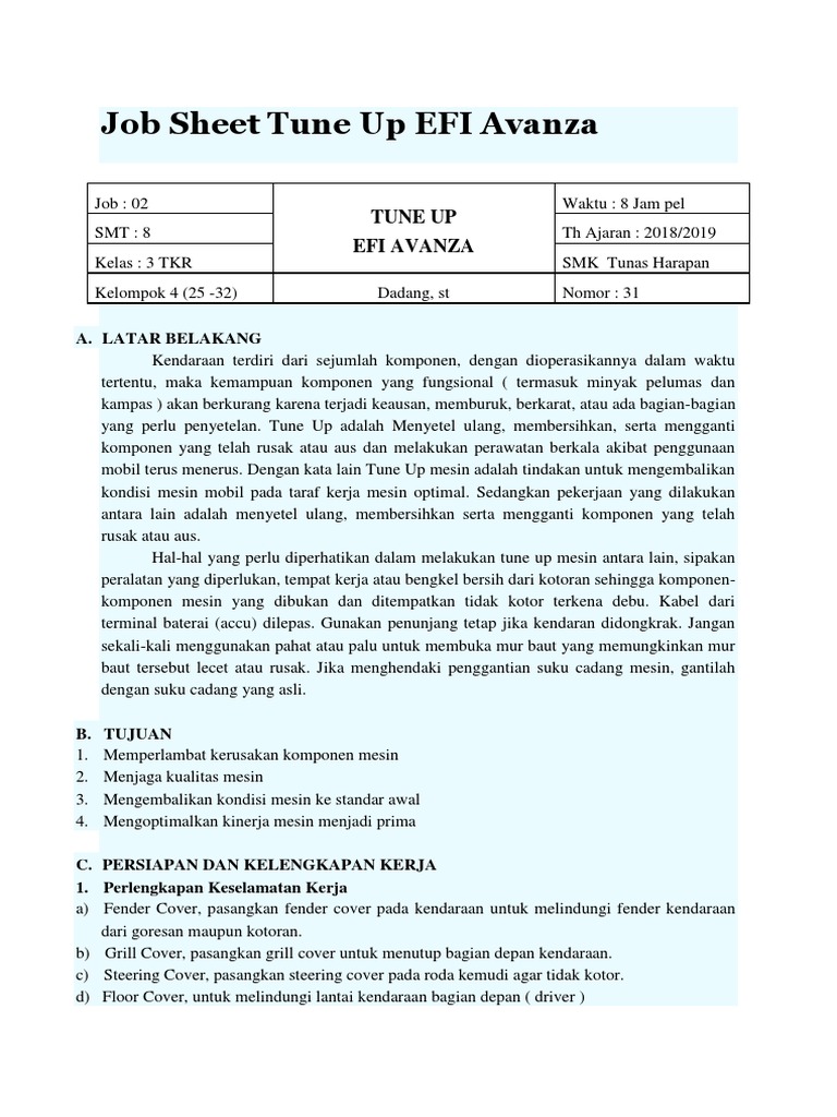 Job Sheet Tune Up Mesin Efi Seputar Mesin