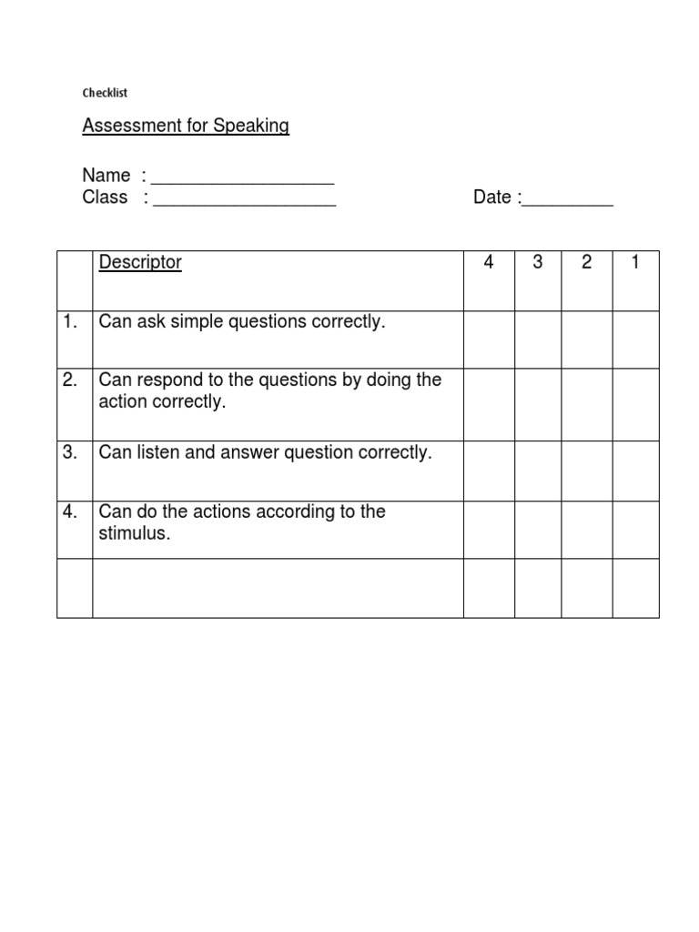 Checklist For Speaking | PDF | Mental Processes | Cognition