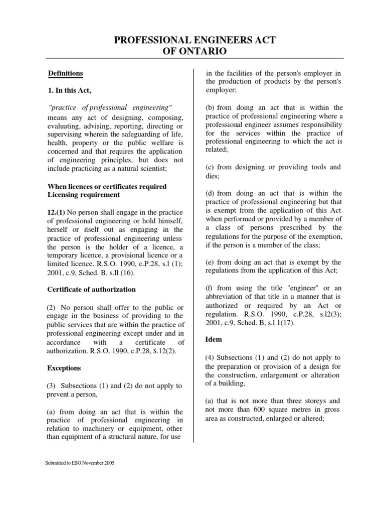 Ontario Professional Engineers Act Overview | PDF | Building | Architect
