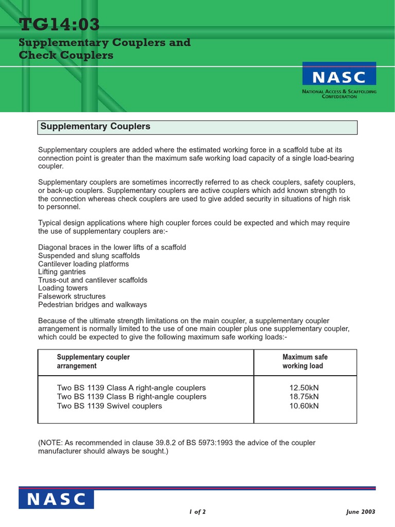 Supplementary and Check Couplers Guide | PDF | Scaffolding