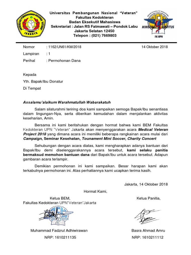 Surat Permohonan Dana Orang Tua