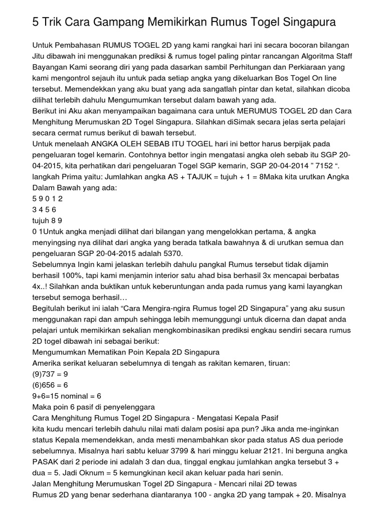 45 Best Data Singapura Togel Utama 4d In 2021