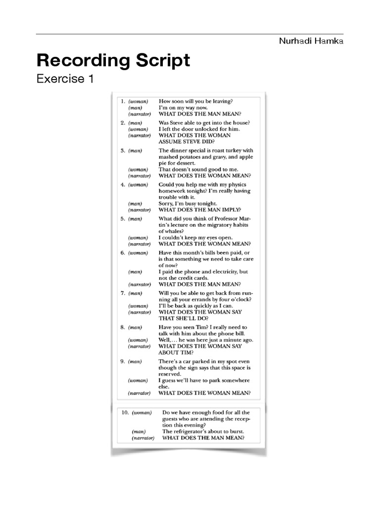 Recording Script: Exercise 1 | PDF | Wellness