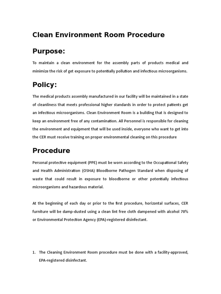 Cleaning Environment Room Procedure PDF