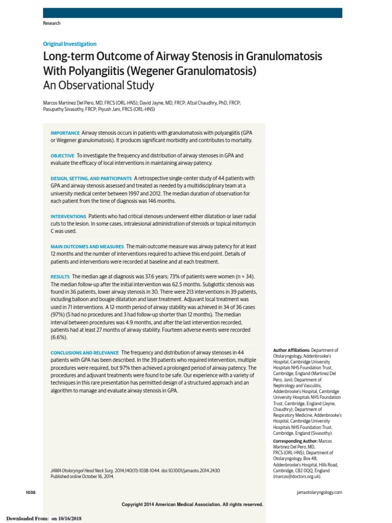 Long-Term Outcome of Airway Stenosis in Granulomatosis With ...
