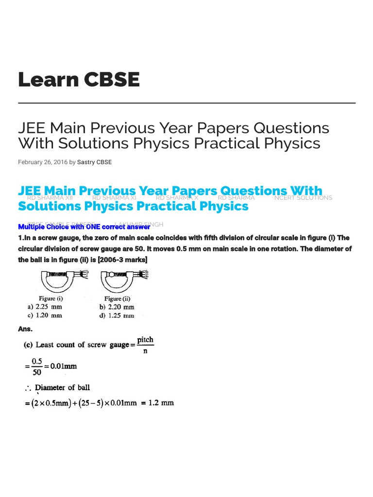 JEE Screw Gauge Practical Questions | PDF | Physical Quantities | Physics