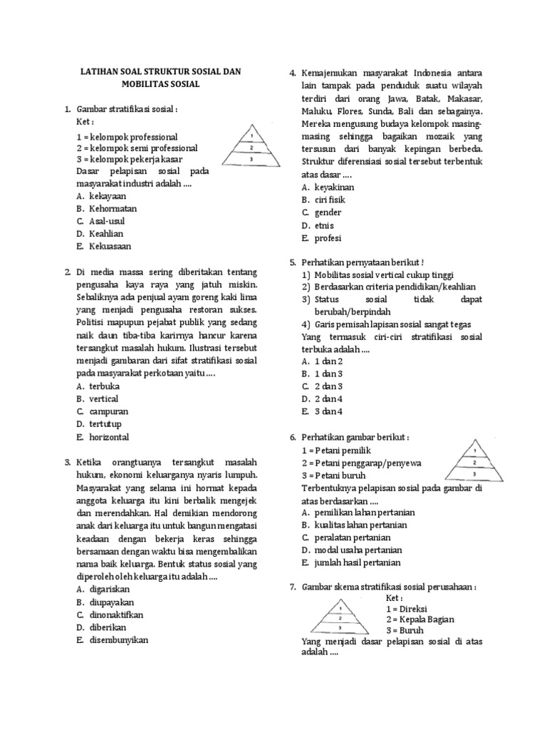 Latihan Soal Struktur Sosial Dan Mobilitas Sosial