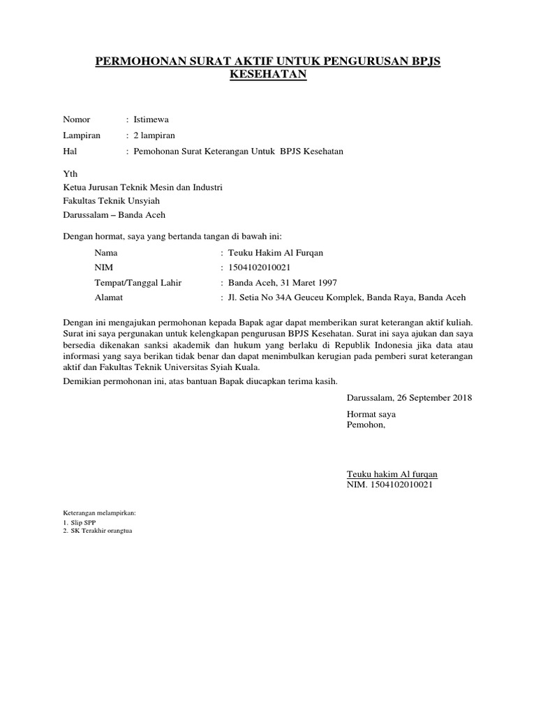 Contoh Surat Aktif