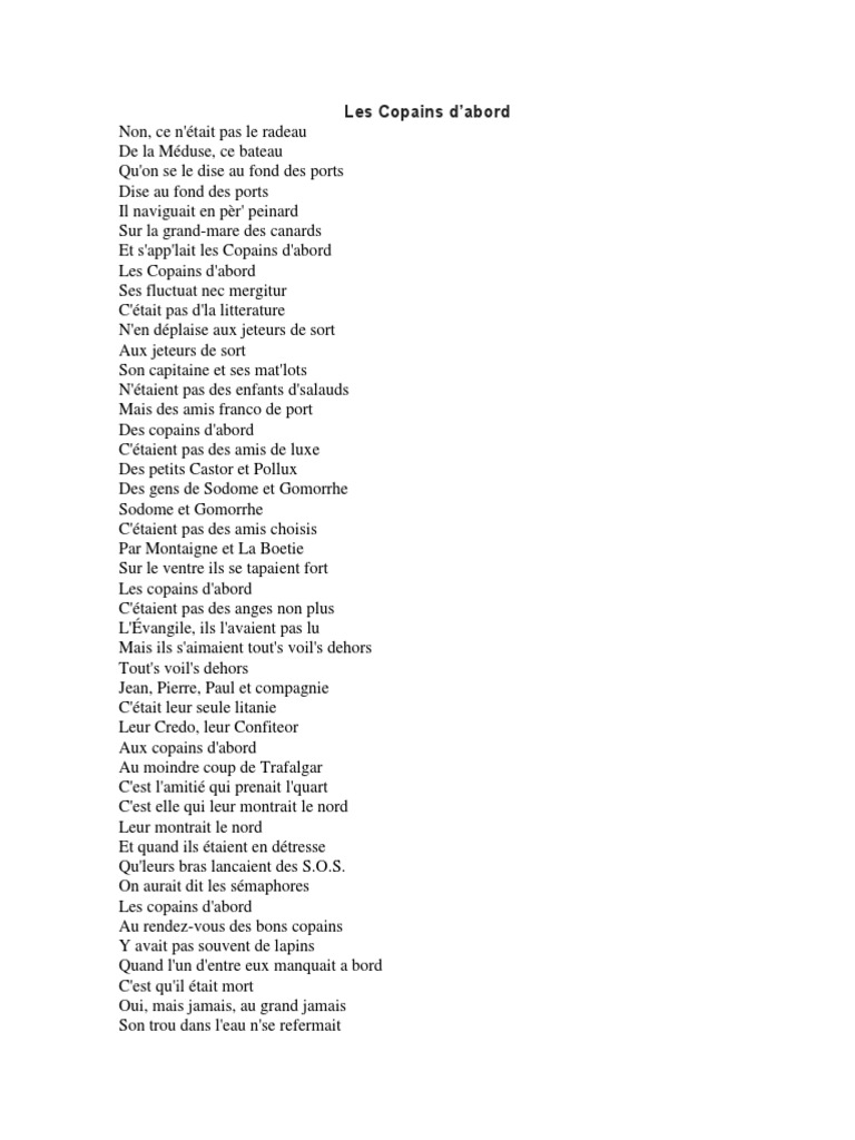 Les Copains D Abord George Brassens Pdf