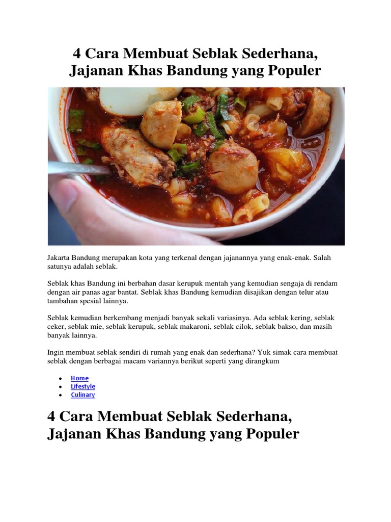 4 Cara Membuat Seblak Sederhana | PDF