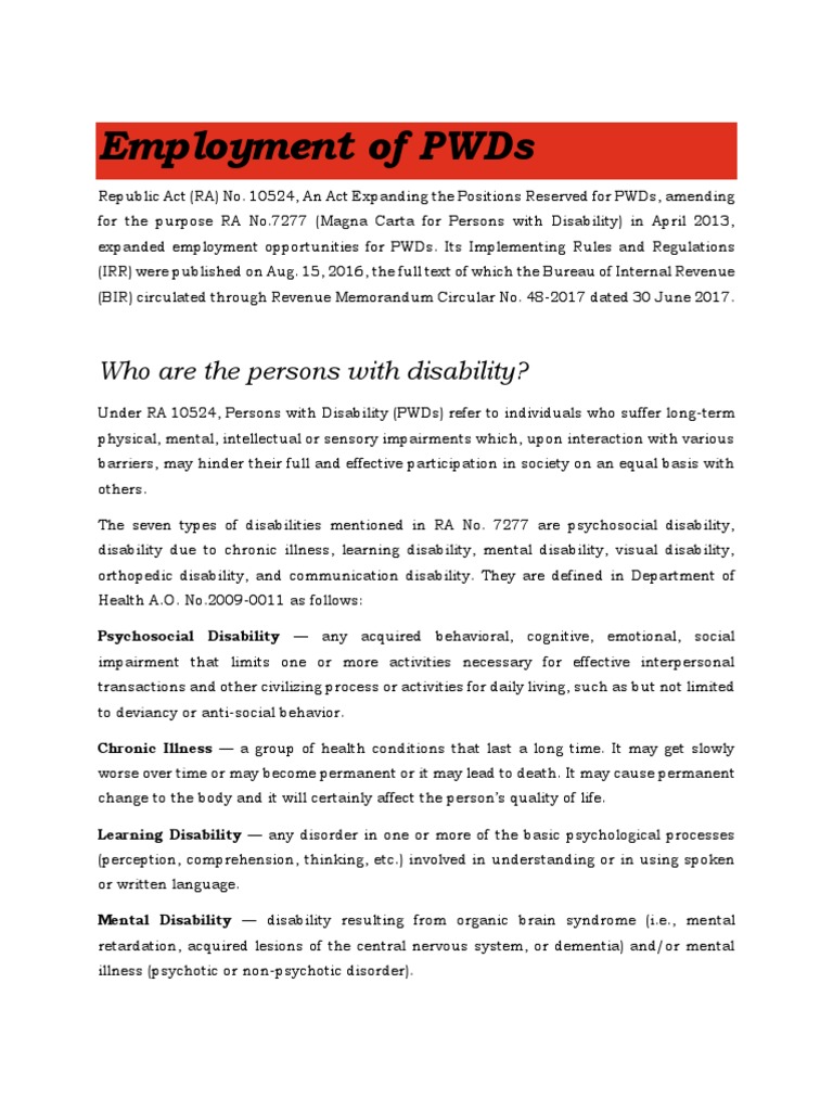 Employment of PWDS: Who Are The Persons With Disability? | PDF | Visual ...
