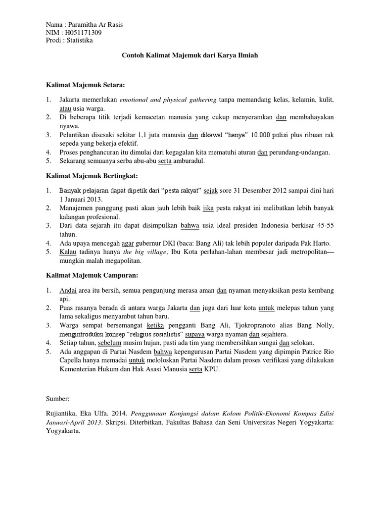 Contoh Kalimat Majemuk Dari Karya Ilmiah