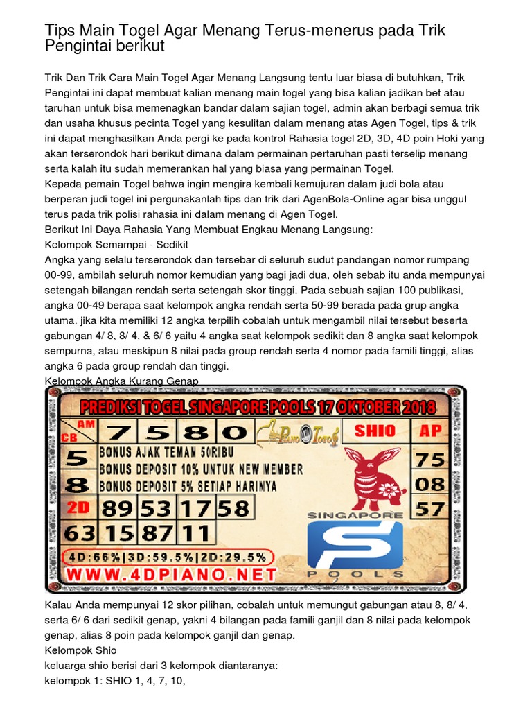 Tips Main Togel Agar Menang Terus Menerus Pada Trik Pengintai Berikut