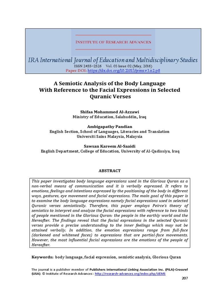 A Semiotic Analysis Of The Body Language Pdf Nonverbal Communication Communication