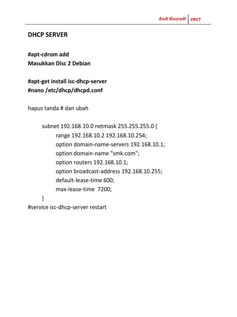 Configure DHCP Server on Debian | PDF | Computers