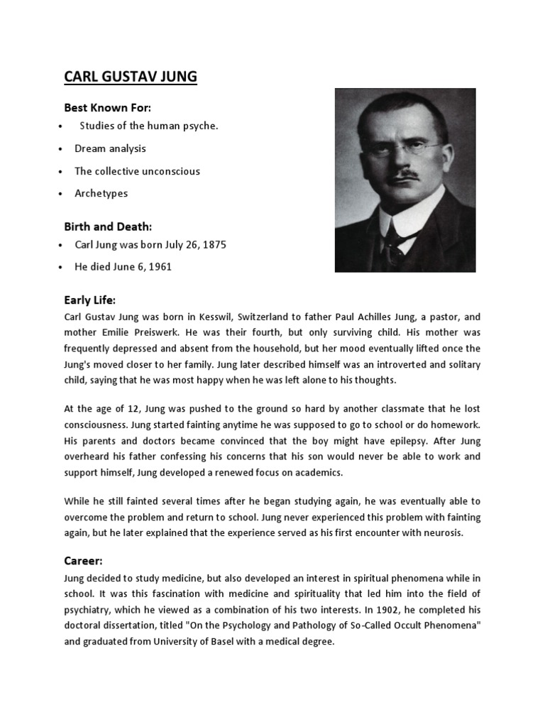 Carl Gustav Jung Biography Carl Jung Sigmund Freud