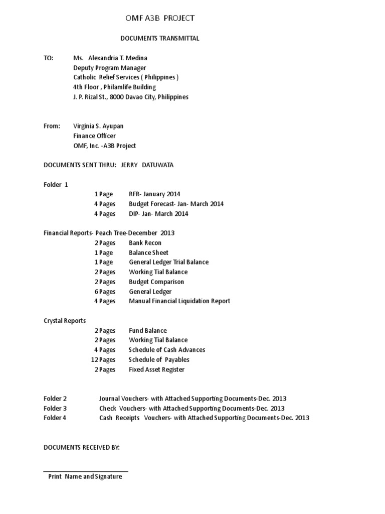 OMF A3B Project Document Transmittal | PDF
