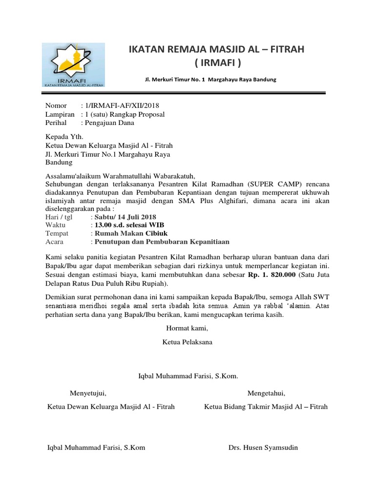 Contoh Surat Pengajuan Dana