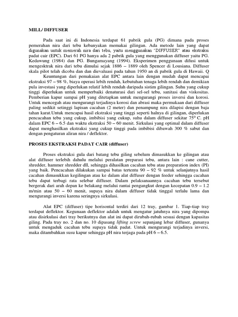 Proses Ekstraksi Nira dengan Diffuser | PDF