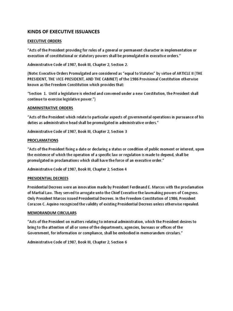 Kinds of Executive Order PDF