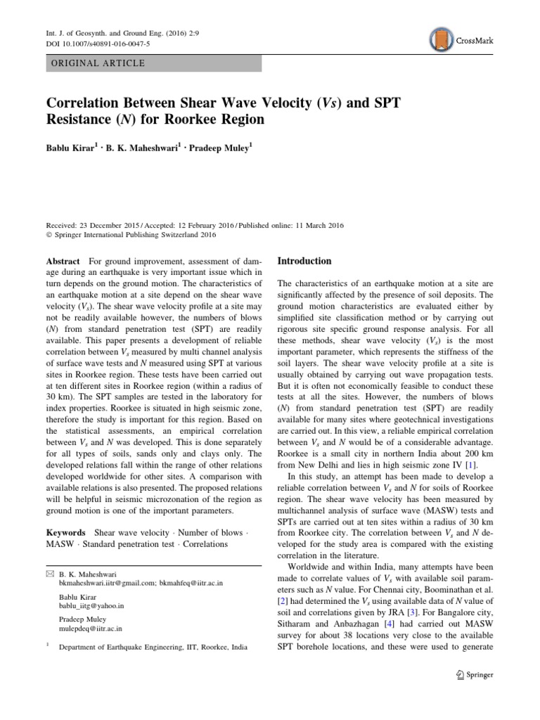 Correlation of SPT and Shear Wave Velocity | PDF | Earth Sciences ...