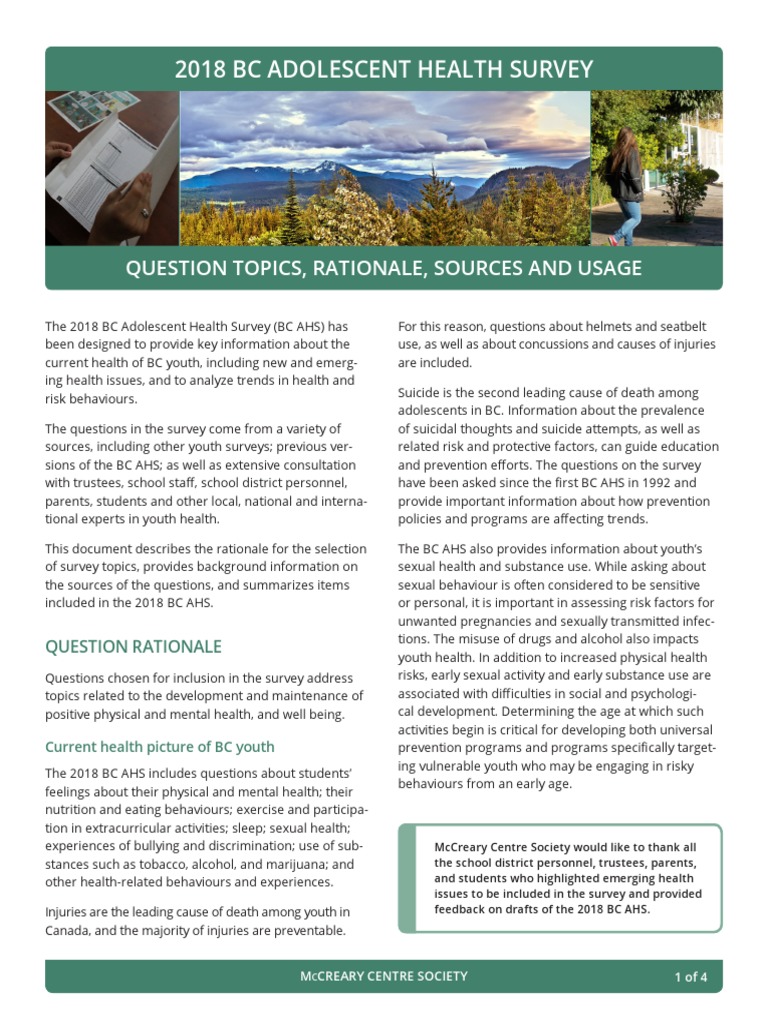 2018 BC AHS Questiontopicsrationalesourcesandusage | PDF | Youth ...