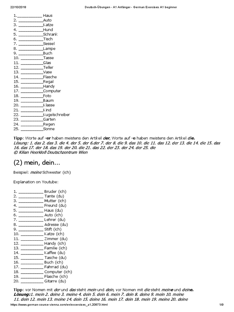 DeutschÜbungen A1 Anfänger German Exercises A1 Beginner