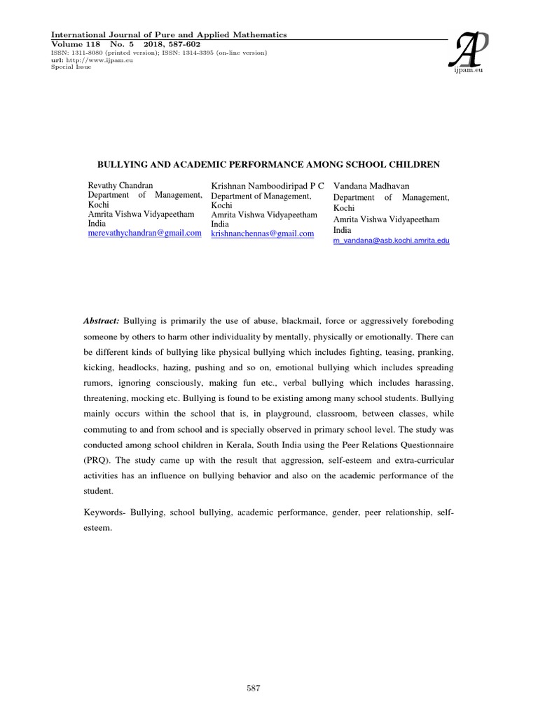 Bullying and Academic Performance Among School Children | PDF ...