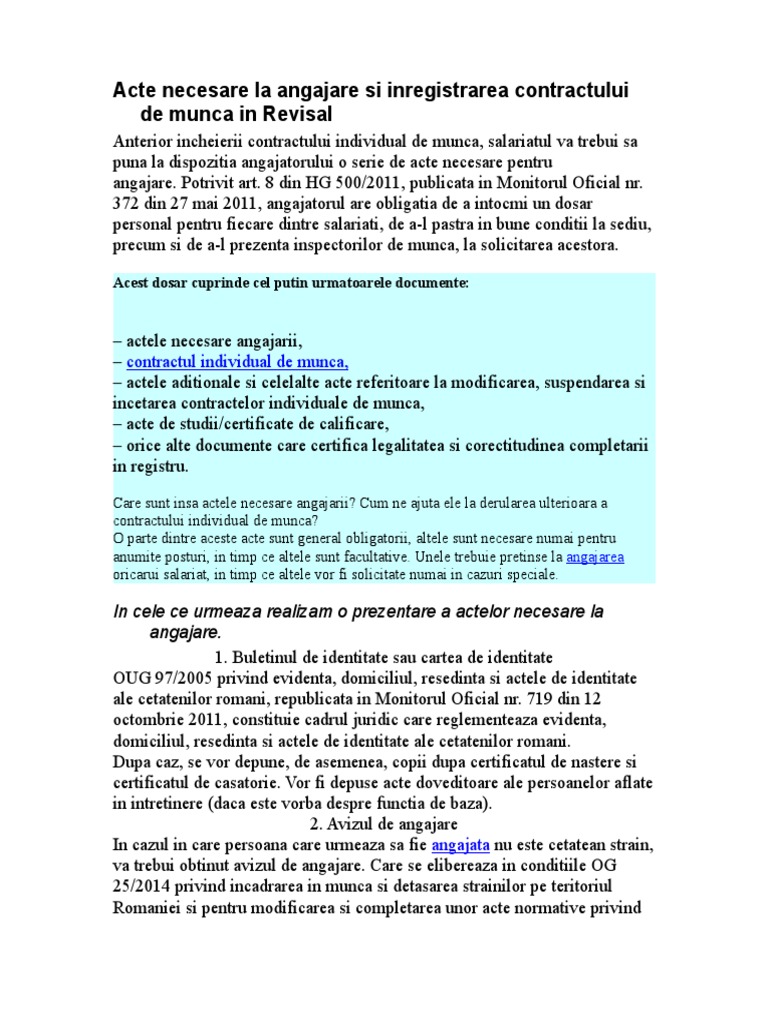 Acte Necesare La Angajare