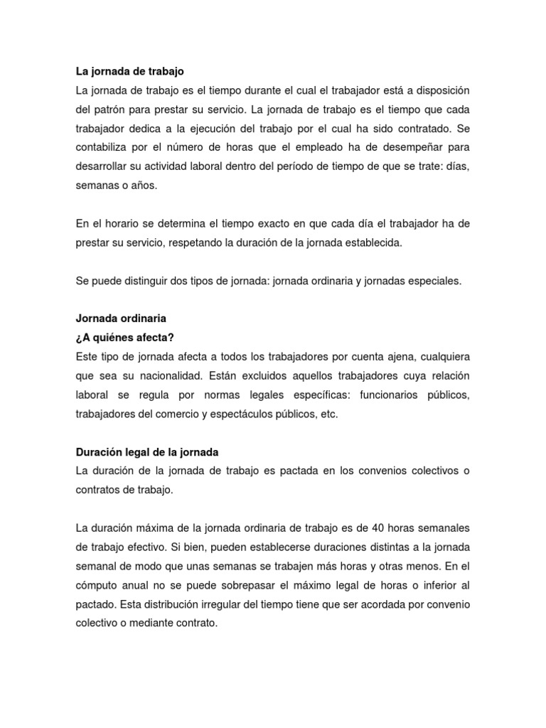 Tipos y Regulaciones de Jornadas Laborales | PDF | Tiempo de trabajo ...