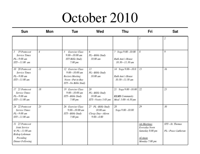 October 2010 Calendar | PDF