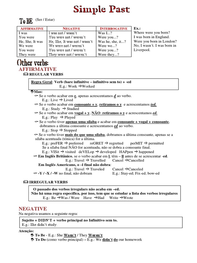 Simple Past Tense Rules & Exercises | PDF | Linguistic Typology ...