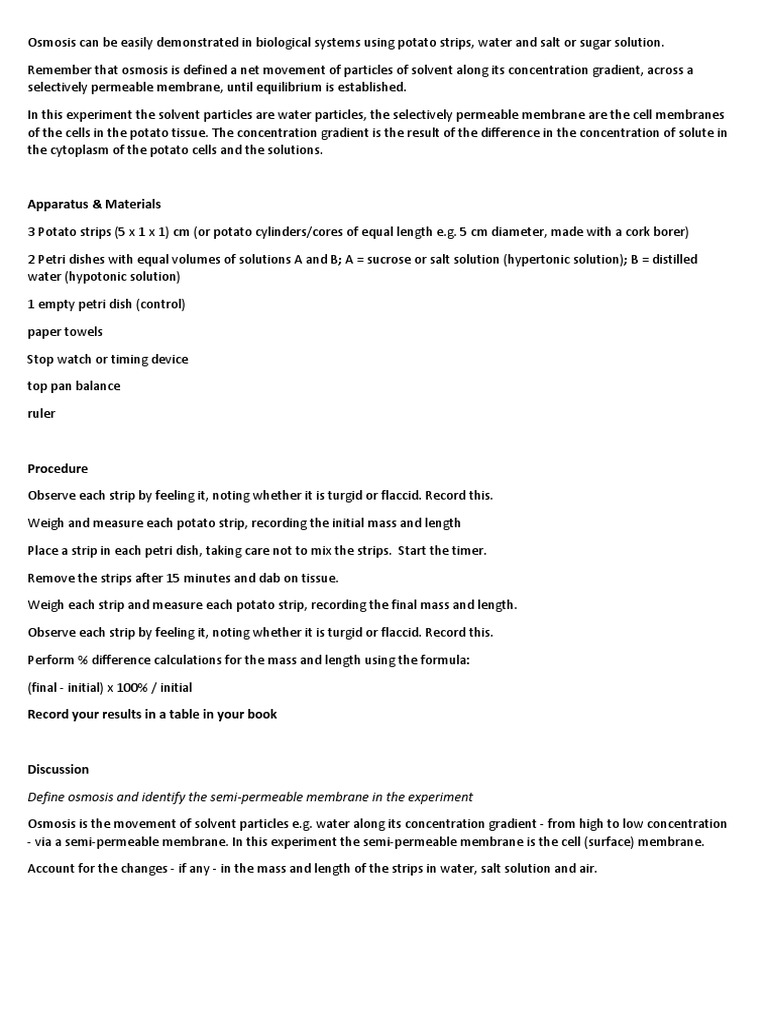 Handout Osmosis Can Be Easily Demonstrated in Biological Systems