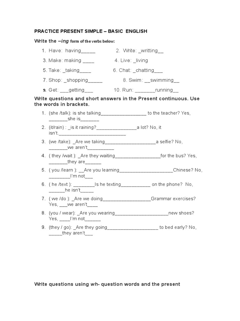 Present Simple Practice Exercises | PDF