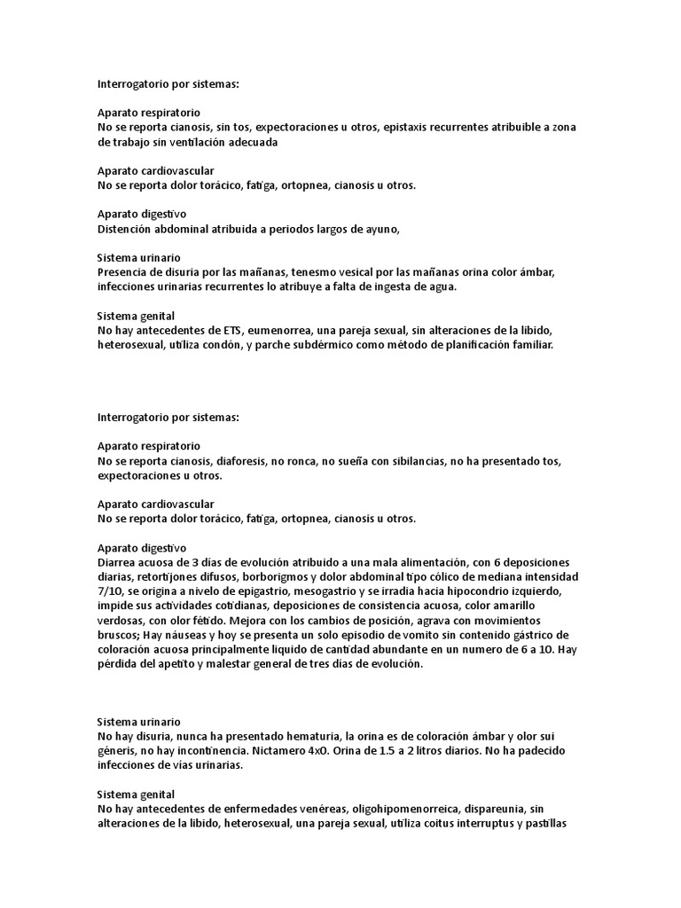 Interrogatorio Por Sistemas Pdf Urologia Sintomas Y Signos