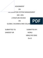 Assignment ON Information System Management (MS - 205) Literature Review ON Global E-Business and Collaboration