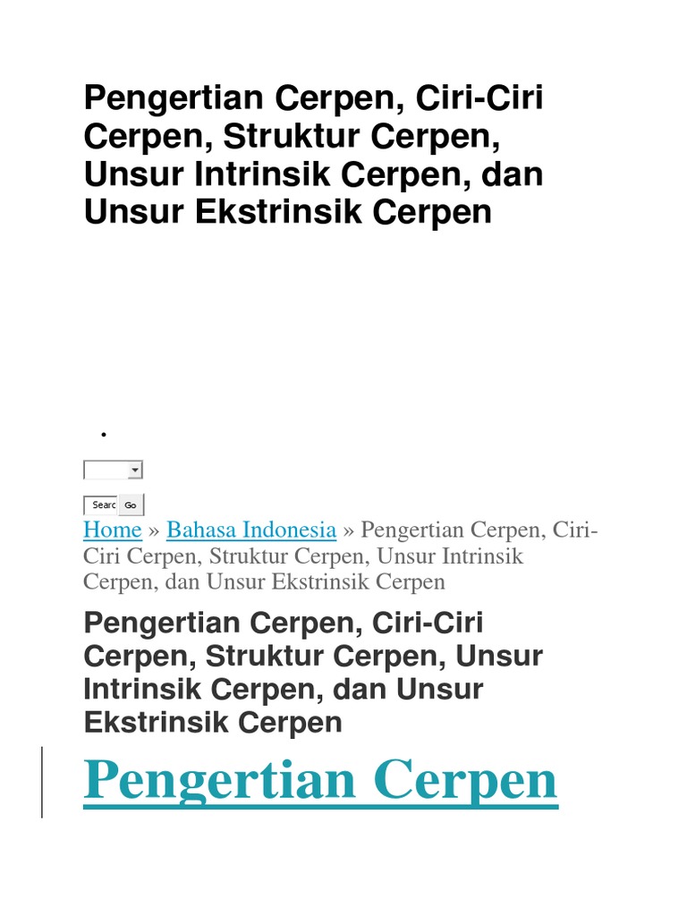 Bahasa Indonesia Pengertian Cerpen Ciri