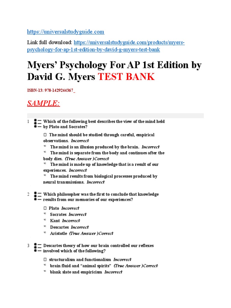 4 Myers Psychology For AP 1st Edition by David G. Myers PDF Psychology Metaphysics Of Mind