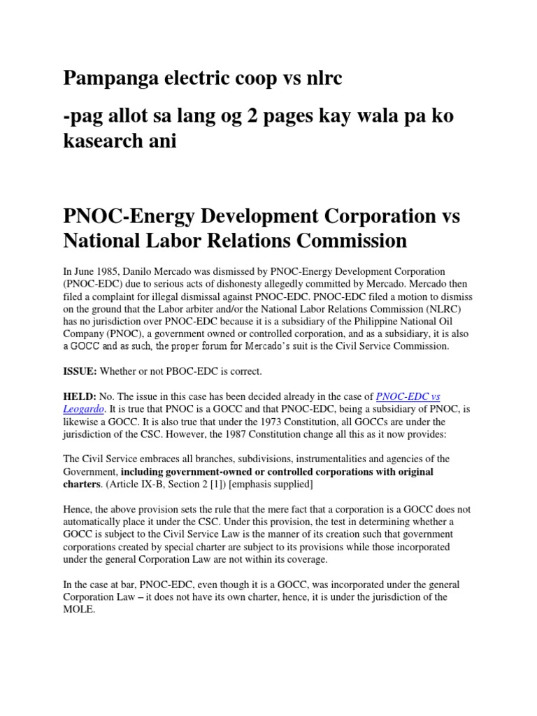 PNOCEDC vs NLRC jurisdiction dispute PDF Strike Action