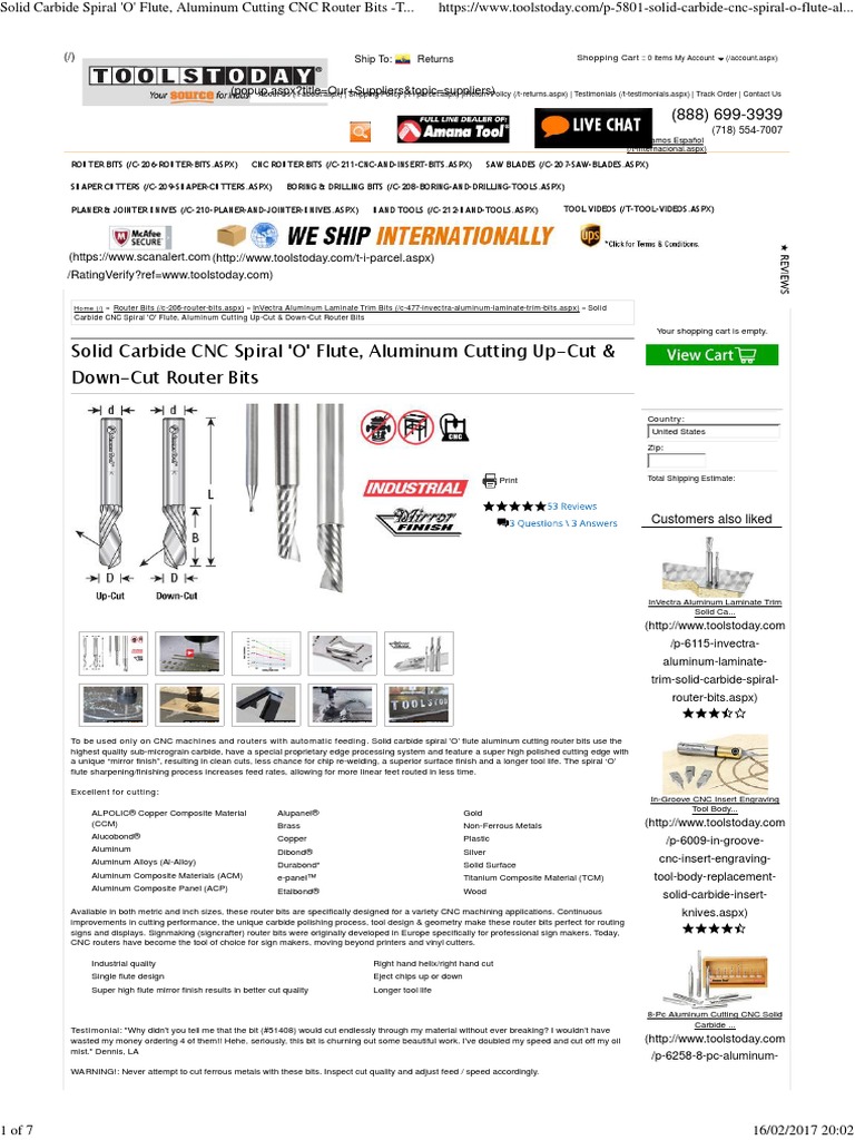 Solid Carbide Spiral 'O' Flute, Aluminum Cutting CNC Router Bits