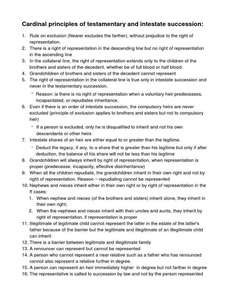 Principles of Succession Explained | PDF | Intestacy | Legal Aspects Of ...
