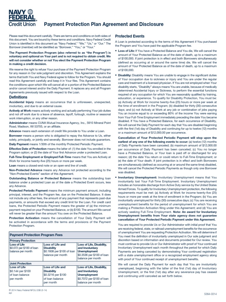 Payment Protection Plan Agreement and Disclosure: Protected Events ...