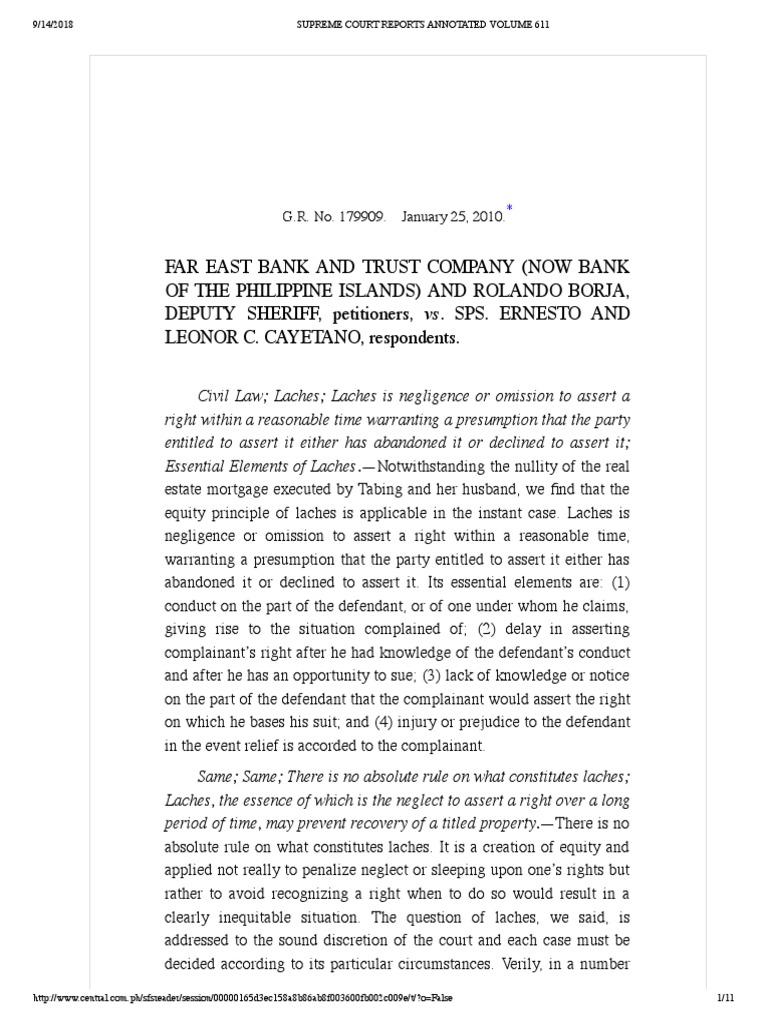 Far East Bank and Trust Company and Borja vs. Sps. Cayetano PDF