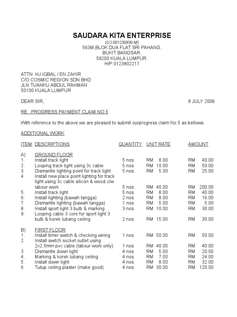 Progress Payment Claim No. 5 Details | PDF | Electrical Components ...