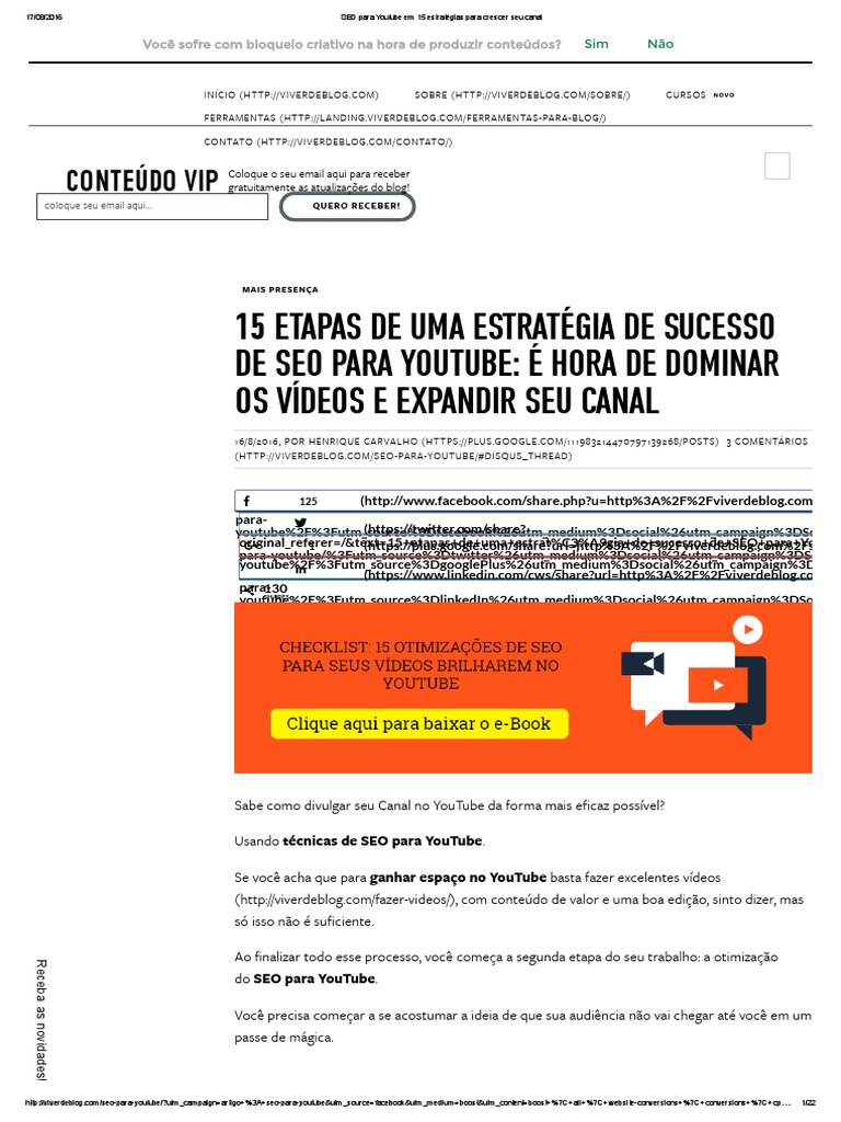 SEO para Youtube em 15 Estratégias para Crescer Seu Canal | PDF ...