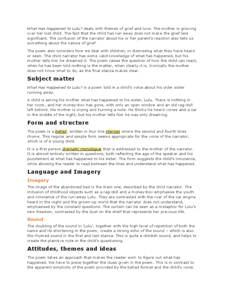 What Has Happened To Lulu | PDF | Grief | Poetry