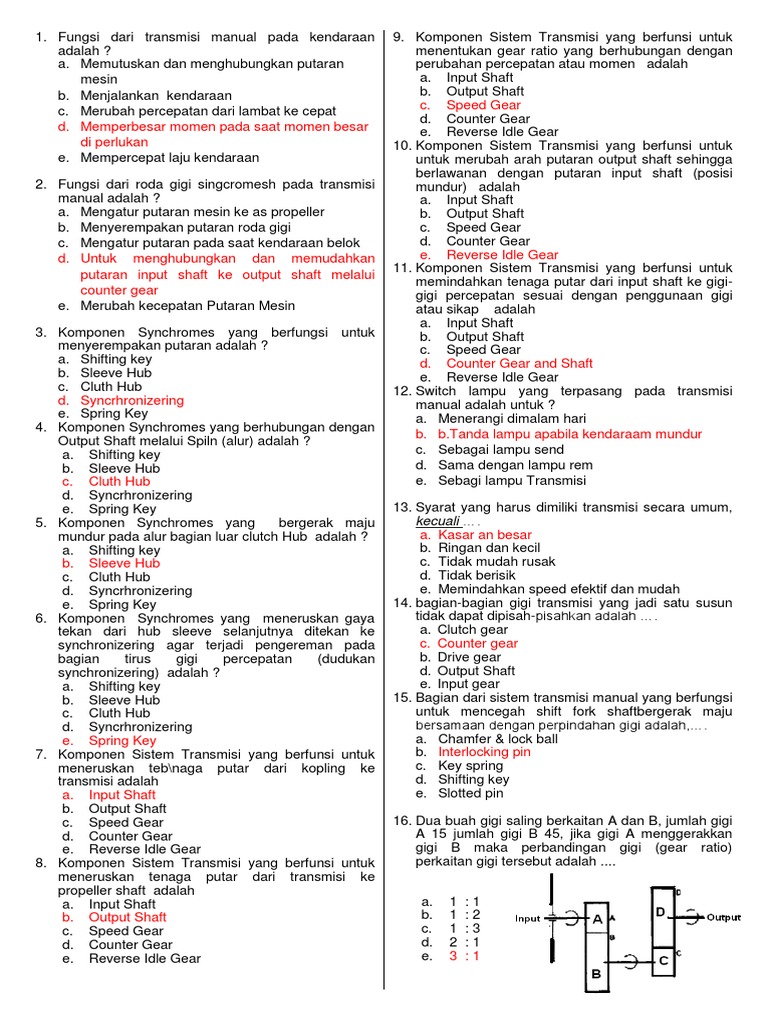 Contoh Soal Dan Jawaban Transmisi Manual Ruang Belajar