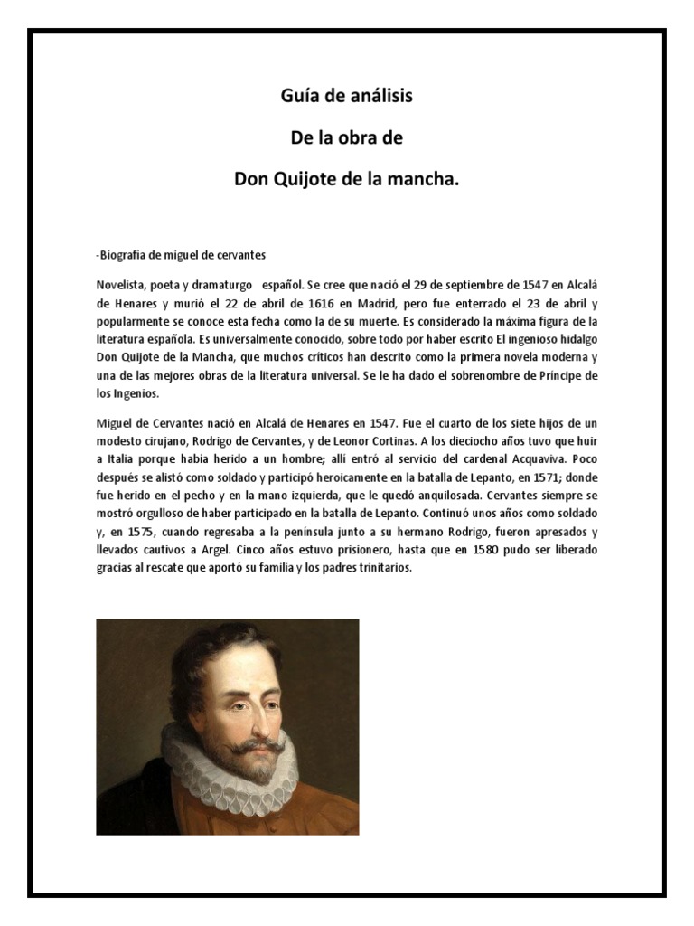 Análisis de Don Quijote de la Mancha | PDF | Miguel De Cervantes | Don ...