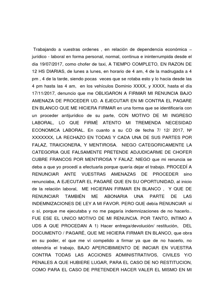 Carta Documento Intimando Devolucion de Pagaré | PDF